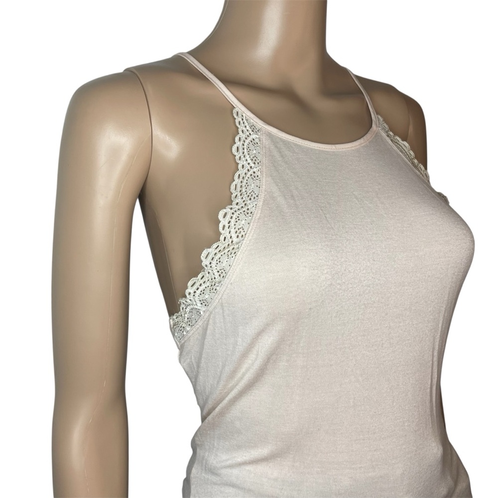 Forever21 Pretty Ivory Crewneck Open Tie Back Sleeveless Lace Detail Tank Top - Picture 2 of 6